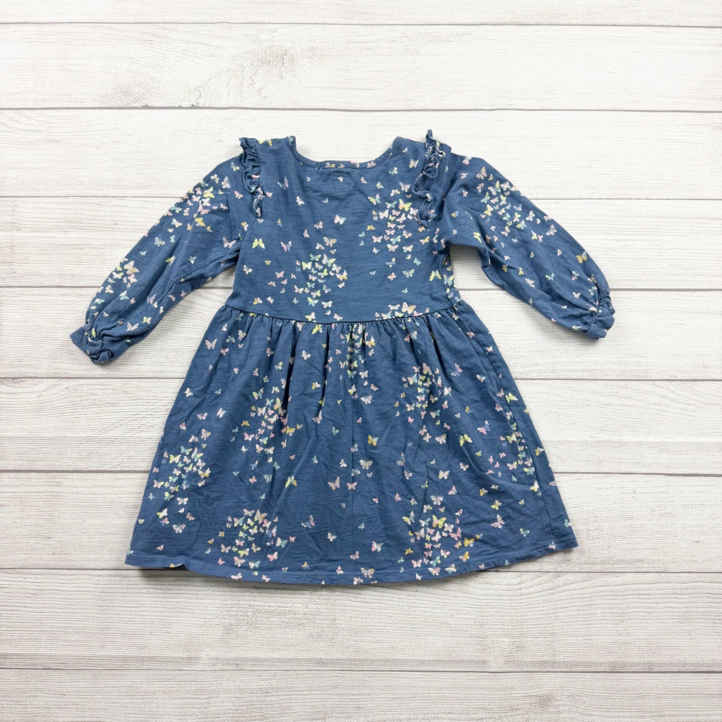 babyGap Gap Girls Butterfly Print Dress Blue Long Sleeve 4