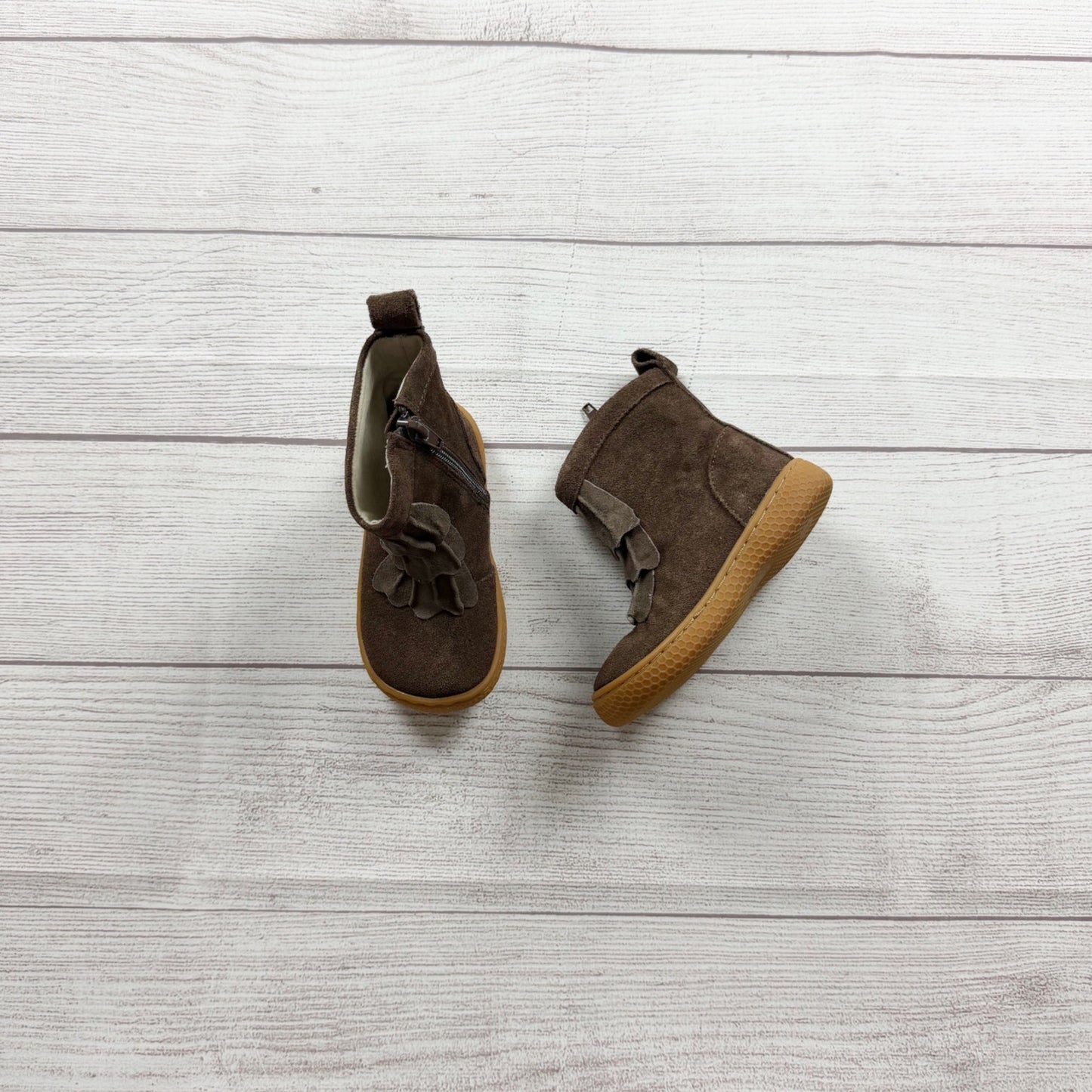 Livie & Luca Kids Fringe Ankle Boots Brown Suede Leather Upper Rubber Sole 6