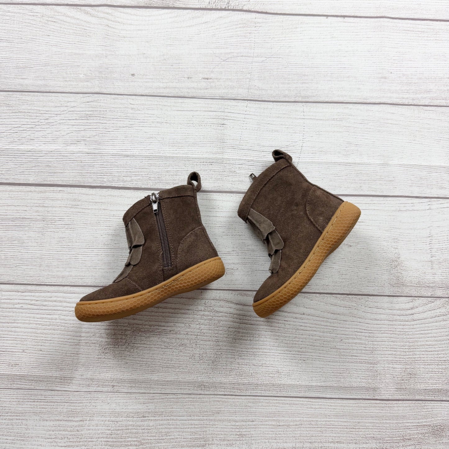 Livie & Luca Kids Fringe Ankle Boots Brown Suede Leather Upper Rubber Sole 6