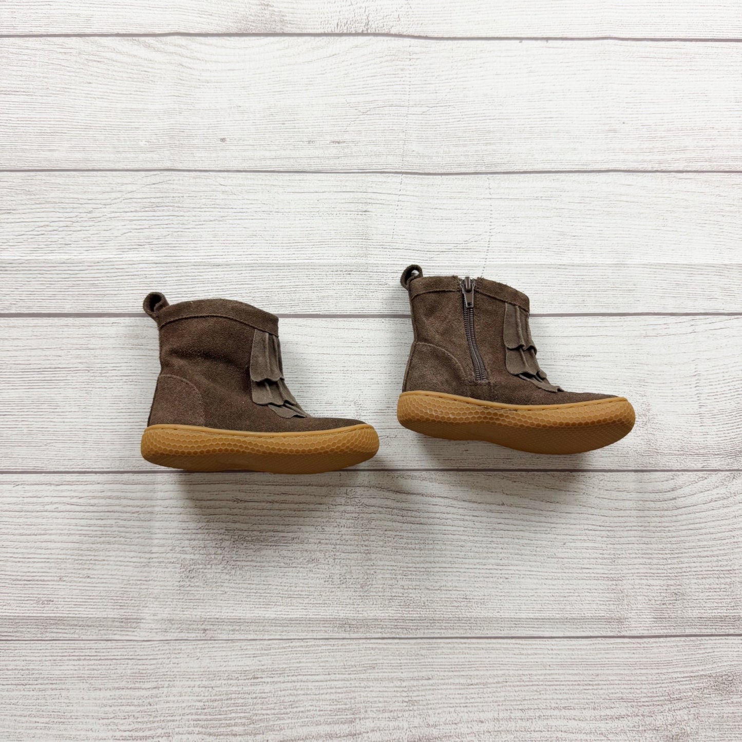 Livie & Luca Kids Fringe Ankle Boots Brown Suede Leather Upper Rubber Sole 6