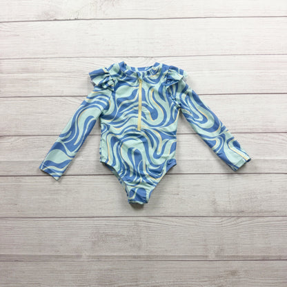 Wonder Nation Girls Swimsuit Long Sleeve Ruffle Shoulder Water Wave 2T
