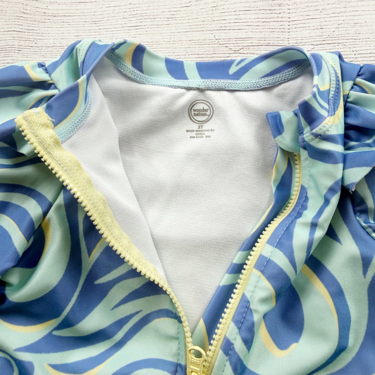 Wonder Nation Girls Swimsuit Long Sleeve Ruffle Shoulder Water Wave 2T