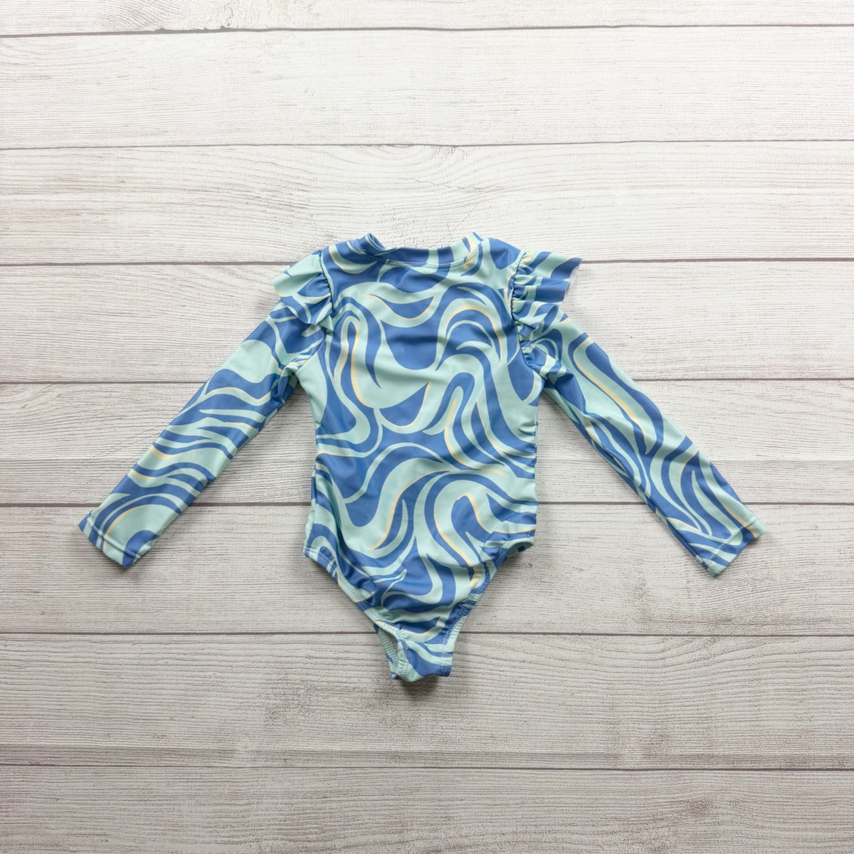 Wonder Nation Girls Swimsuit Long Sleeve Ruffle Shoulder Water Wave 2T