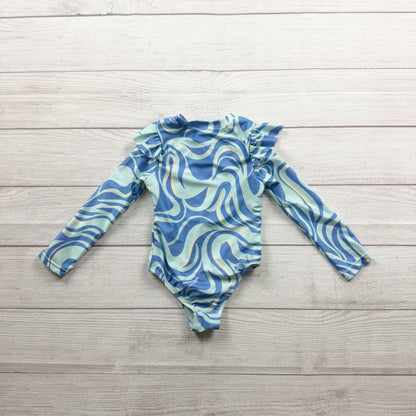 Wonder Nation Girls Swimsuit Long Sleeve Ruffle Shoulder Water Wave 2T