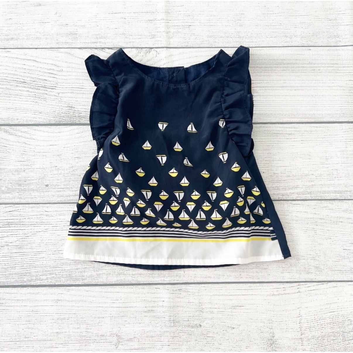 Nautica Baby Girl Peplum Tunic Top Ruffle Sailboat Print Nautical 0-3 Months