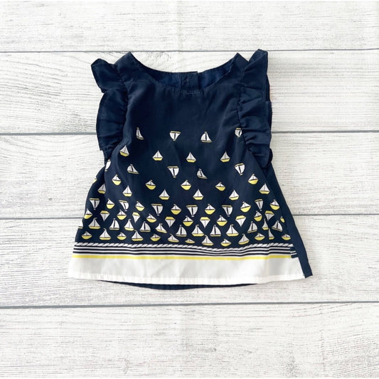 Nautica Baby Girl Peplum Tunic Top Ruffle Sailboat Print Nautical 0-3 Months