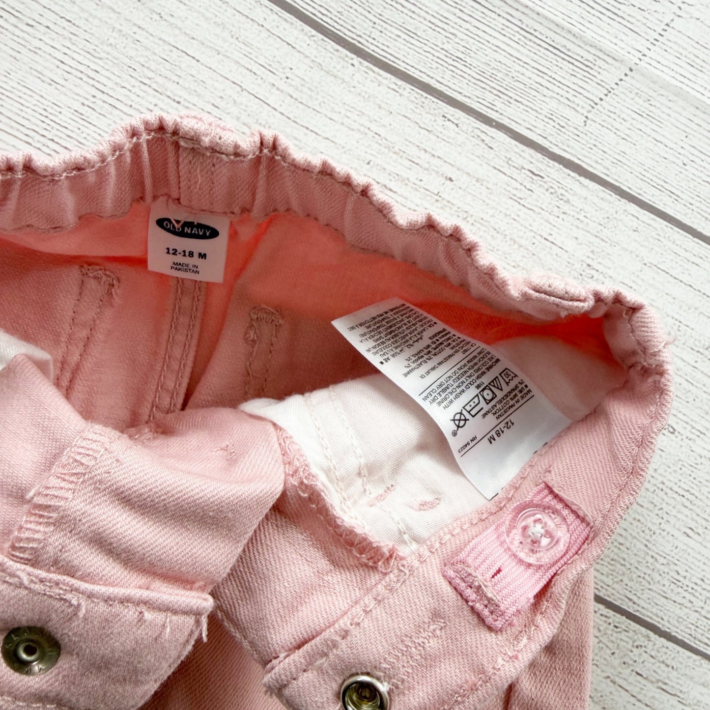 Old Navy Pink Denim Skirt Baby Girl Frayed Hem Jean Skirt 12-18 Months