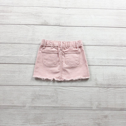 Old Navy Pink Denim Skirt Baby Girl Frayed Hem Jean Skirt 12-18 Months