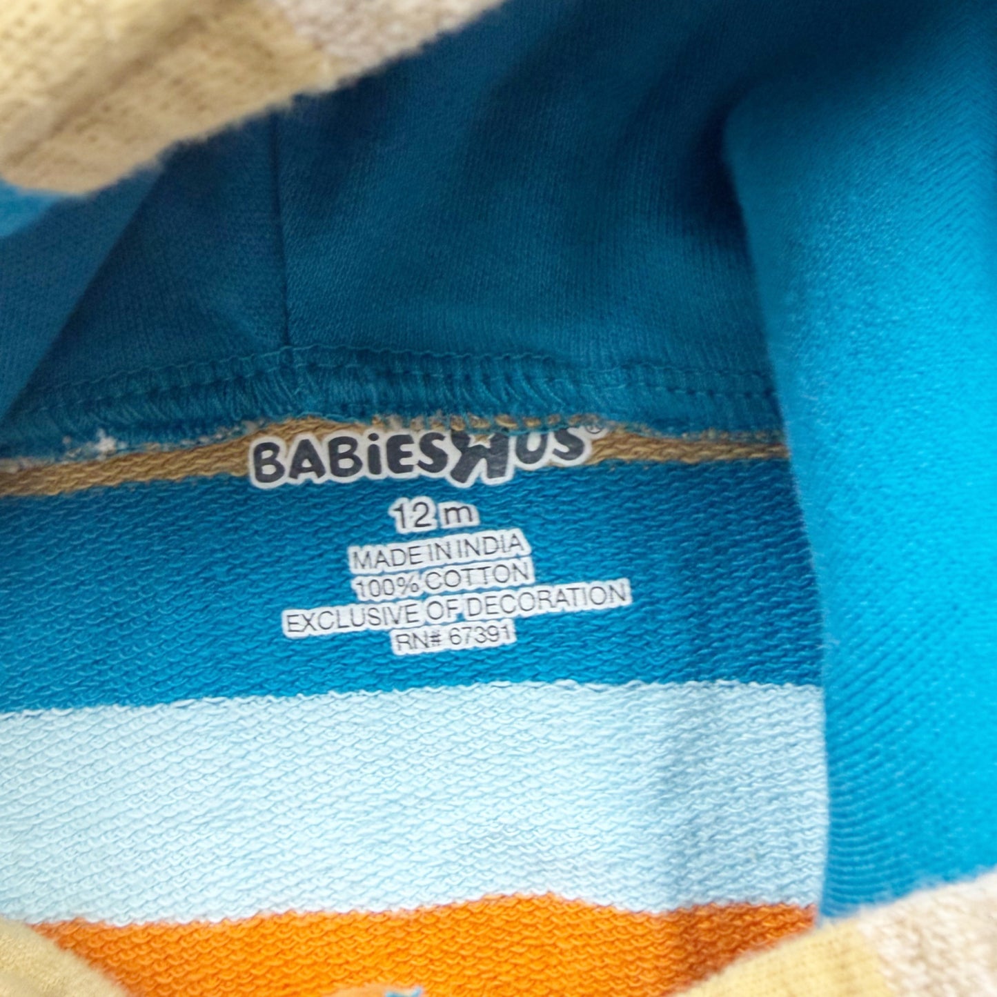 Babies R Us Baby Hooded Romper Striped Embroiderer Animals 12 Months