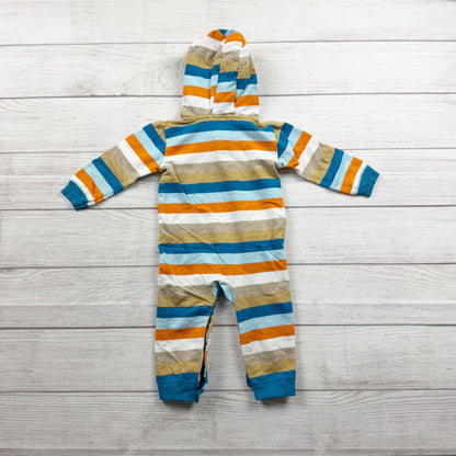 Babies R Us Baby Hooded Romper Striped Embroiderer Animals 12 Months