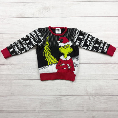 Dr Seuss The Grinch Kids Christmas Sweater Merry Grinchmas Text Sleeves 4T