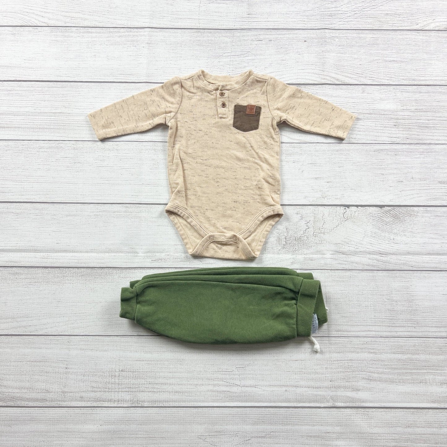 Rene Rofe Baby Boys Outfit Set Beige Henley Jogger 2-Piece 3-6 Months