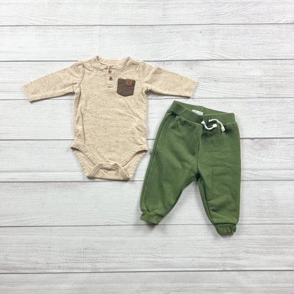 Rene Rofe Baby Boys Outfit Set Beige Henley Jogger 2-Piece 3-6 Months