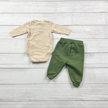 Rene Rofe Baby Boys Outfit Set Beige Henley Jogger 2-Piece 3-6 Months