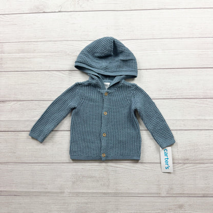 Carter's Baby Blue Hooded Button Up Waffle Knit Cardigan Sweater NWT 3-6 Months