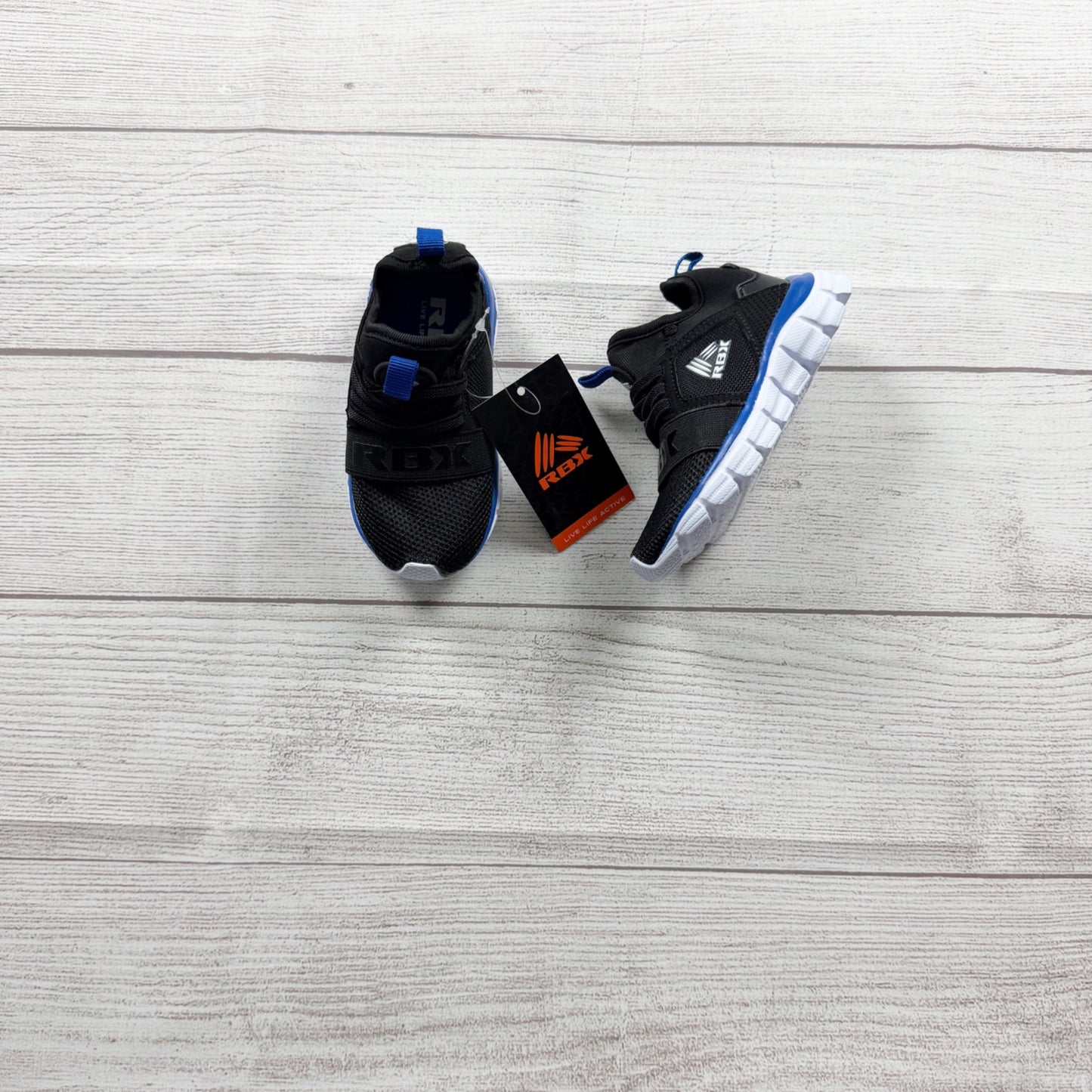 RBX Kids Lightweight Breathable Mesh Sneakers Black Blue Slip On NWT 6
