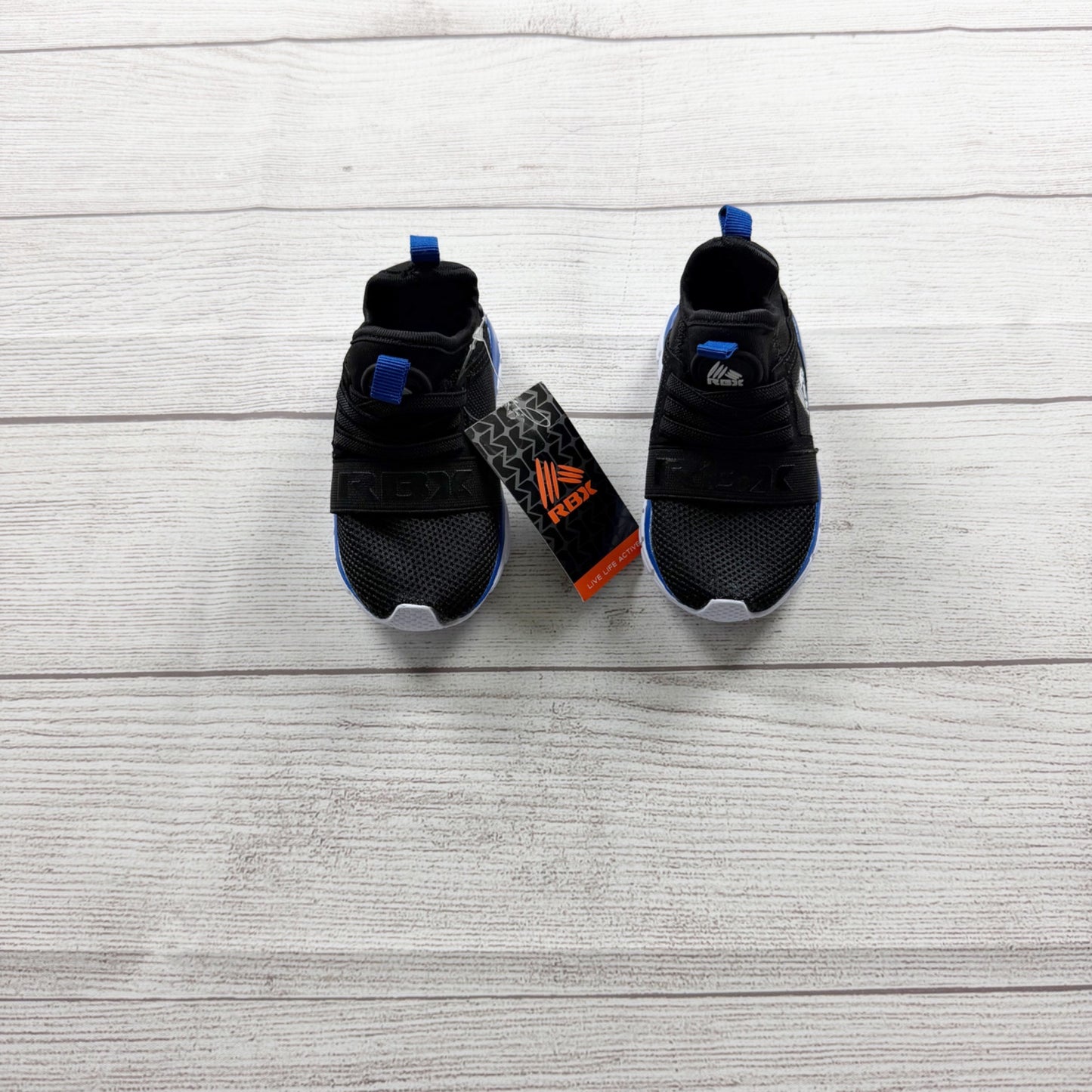 RBX Kids Lightweight Breathable Mesh Sneakers Black Blue Slip On NWT 6