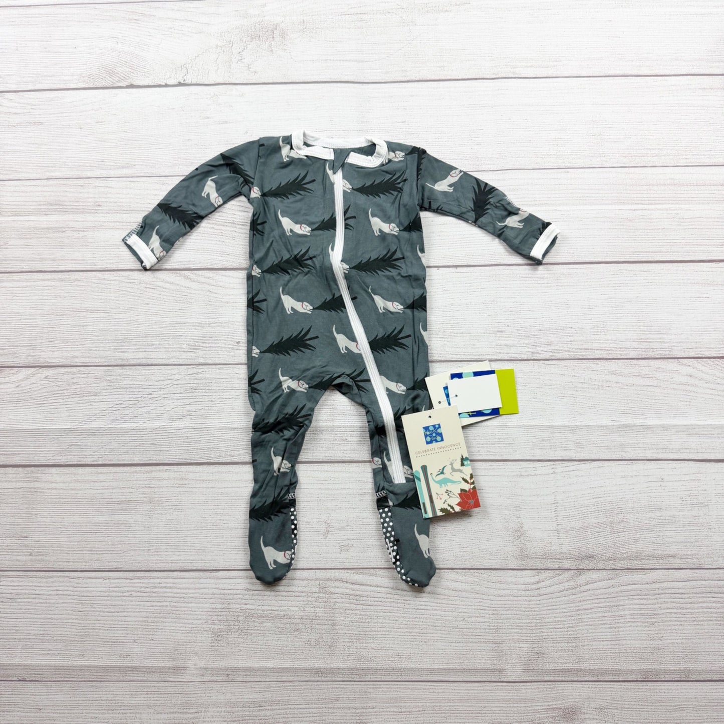 KicKee Pants Baby Footed Pajamas Dog Tree Print Holiday Bamboo NWT 3-6 Months