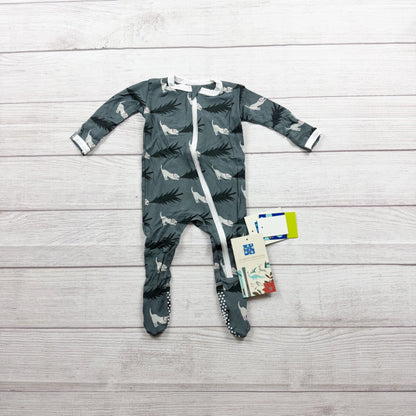 KicKee Pants Baby Footed Pajamas Dog Tree Print Holiday Bamboo NWT 3-6 Months