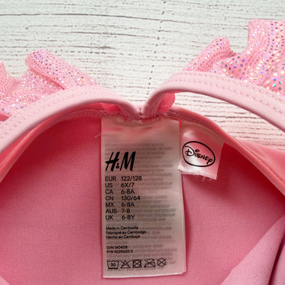 H&M Disney Princess Pink Girls Swimsuit Ruffle Back Glitter Accents 6X-7