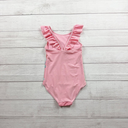 H&M Disney Princess Pink Girls Swimsuit Ruffle Back Glitter Accents 6X-7