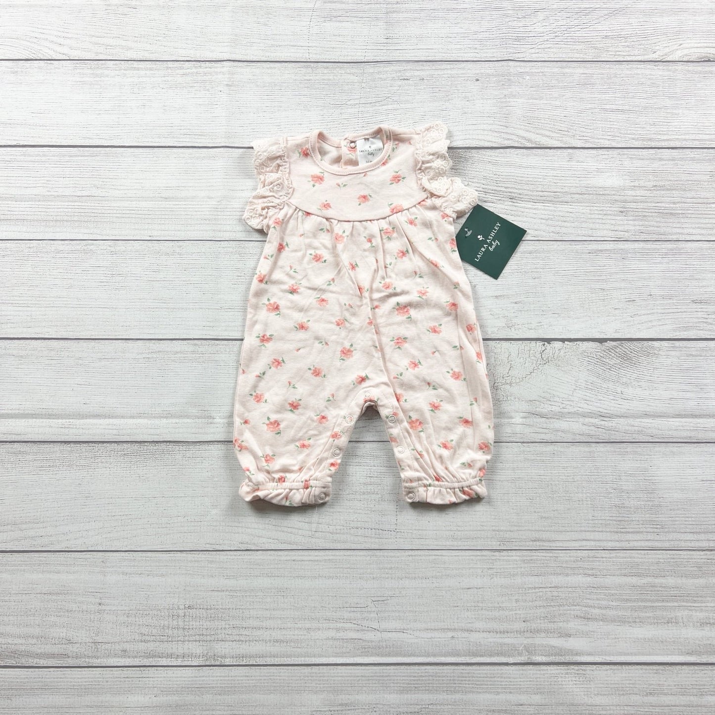 Laura Ashley Baby Girl Romper Floral One Piece Lace Ruffle Sleeve NWT 0-3 Months