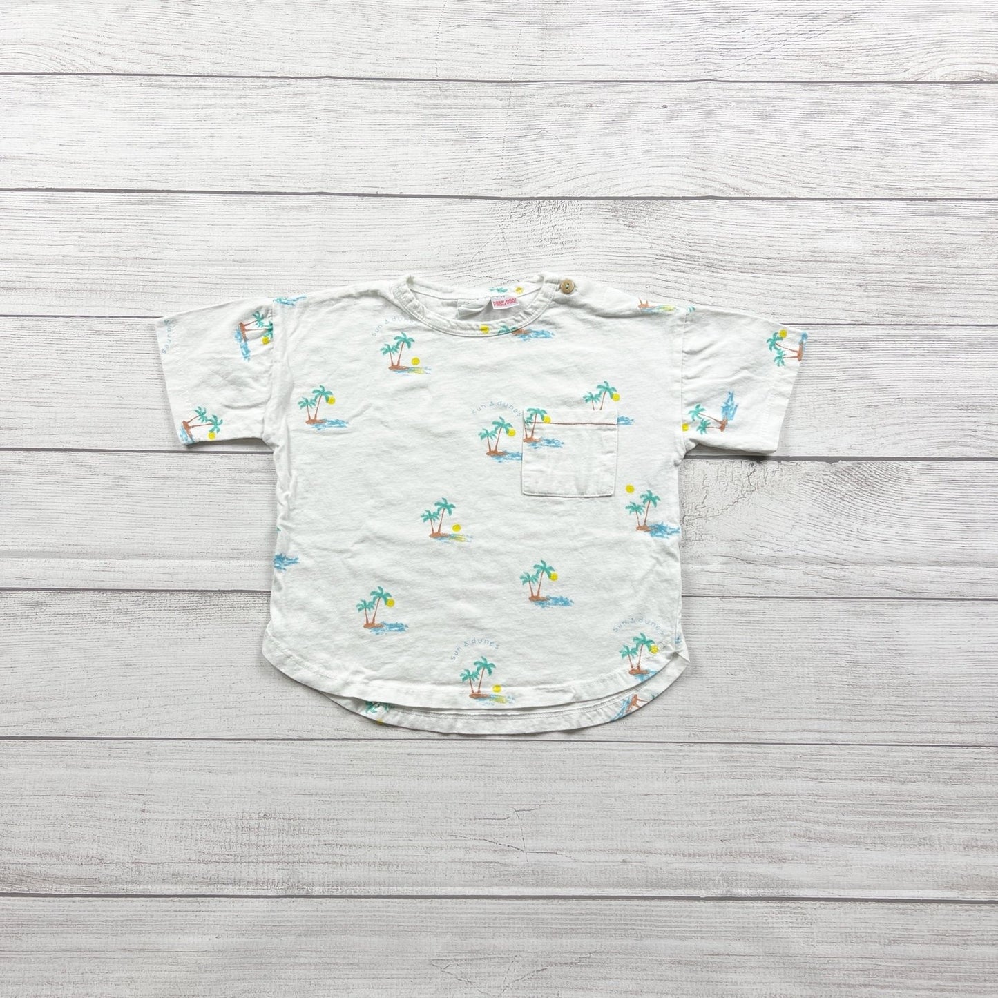 Zara Palm Tree Shirt Toddler Boys Short Sleeve Pocket Tee Tropical Print 2-3