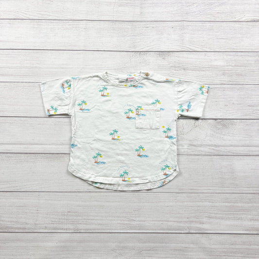 Zara Palm Tree Shirt Toddler Boys Short Sleeve Pocket Tee Tropical Print 2-3