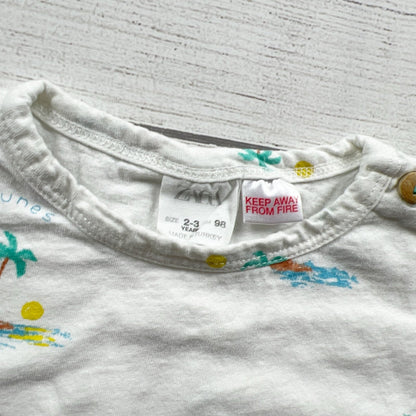 Zara Palm Tree Shirt Toddler Boys Short Sleeve Pocket Tee Tropical Print 2-3