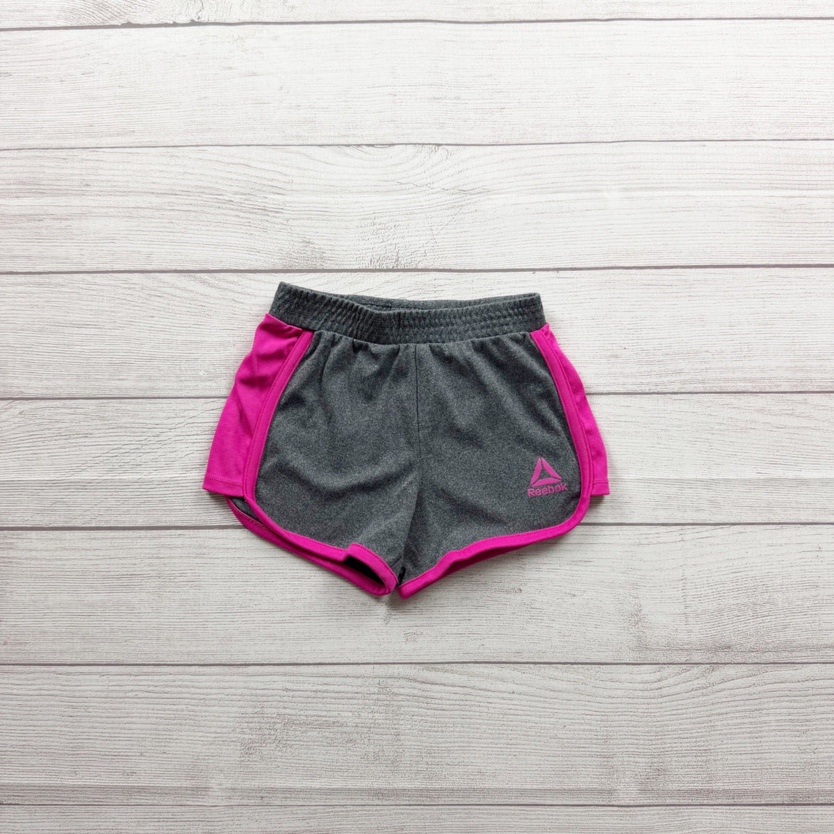 Reebok Girls Athletic Running Shorts Gray Pink Lightweight Polyester 5