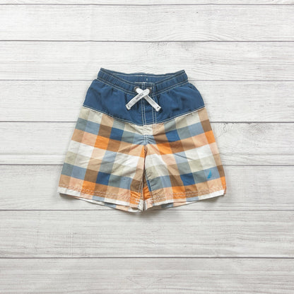 Nautica Toddler Boys Plaid Swim Trunks Blue Orange Checkered Board Shorts 4