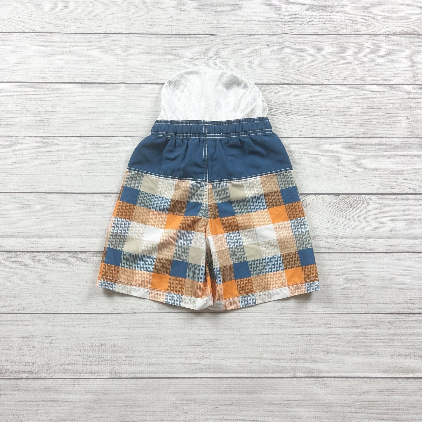 Nautica Toddler Boys Plaid Swim Trunks Blue Orange Checkered Board Shorts 4