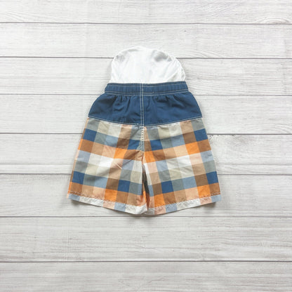 Nautica Toddler Boys Plaid Swim Trunks Blue Orange Checkered Board Shorts 4
