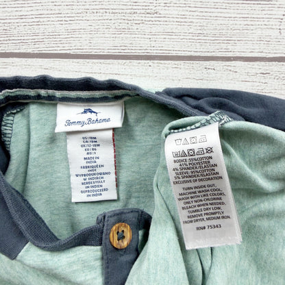 Tommy Bahama Boys Raglan Sleeve Henley Shirt Blue Green 12-18 Months
