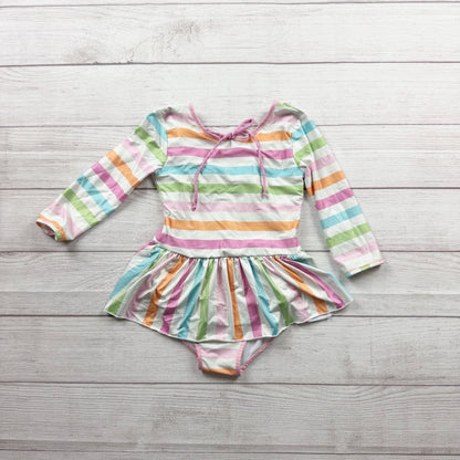 SweetHoney Multicolor Striped Long Sleeve Girls Skirted Swimsuit 6