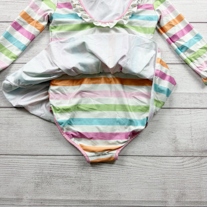 SweetHoney Multicolor Striped Long Sleeve Girls Skirted Swimsuit 6