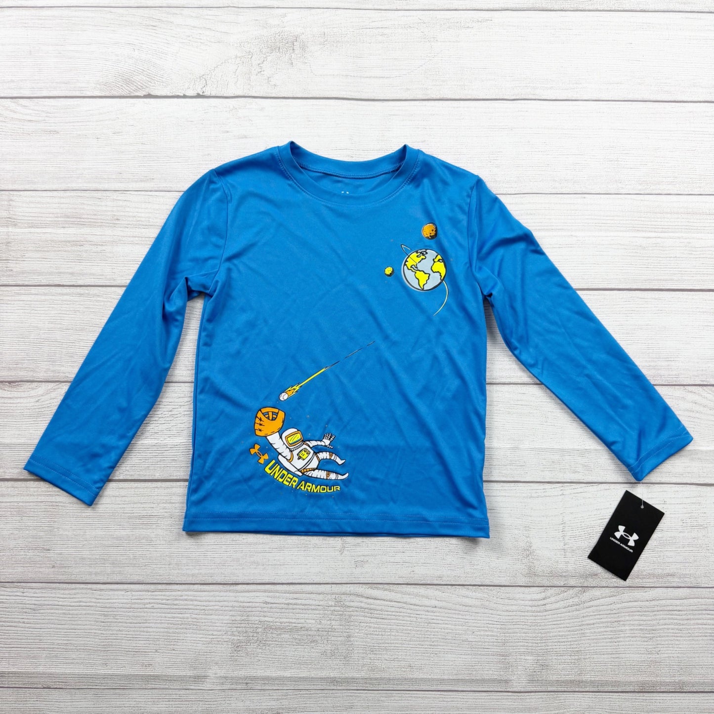 Under Armour Boys Long Sleeve Shirt Space Astronaut Baseball Graphic Tee NWT 5