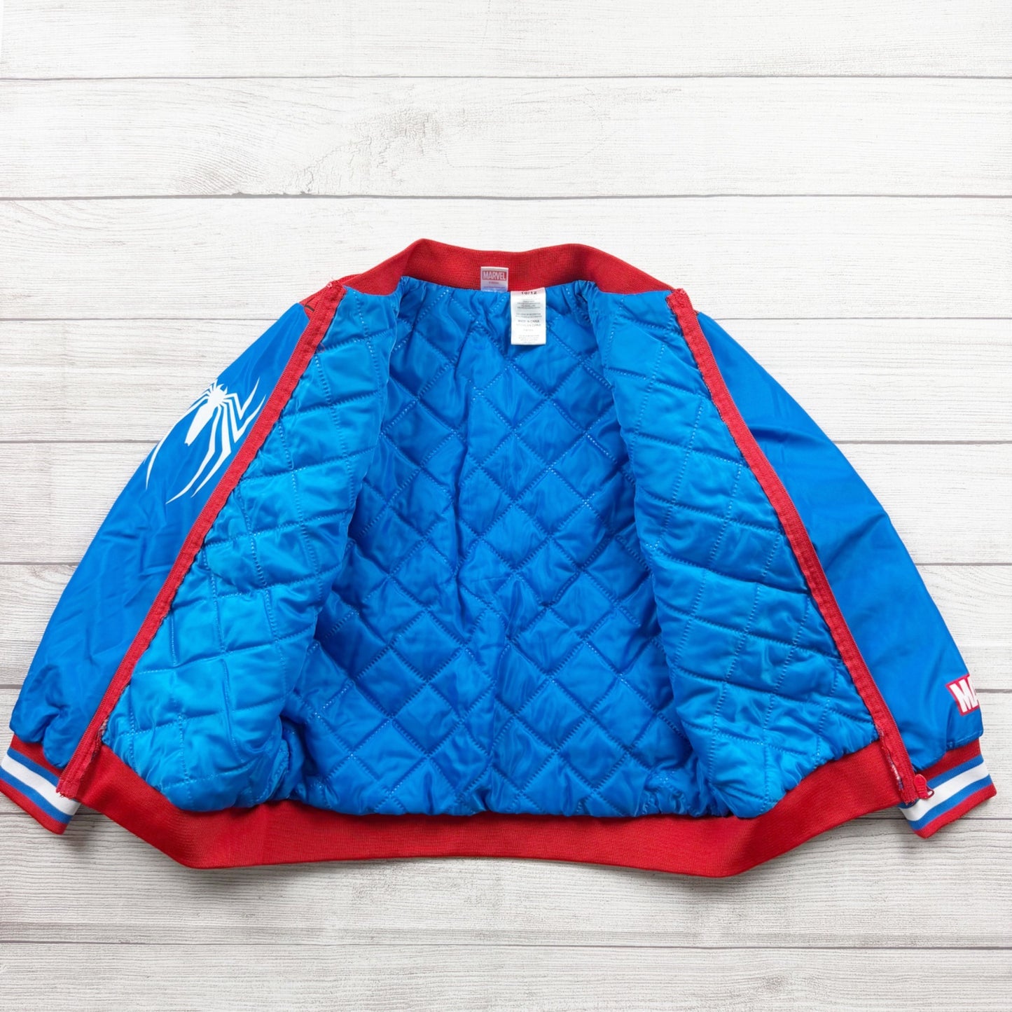 Marvel SpiderMan Puffer Jacket Kids Zip Up Quilted Coat Superhero 10-12