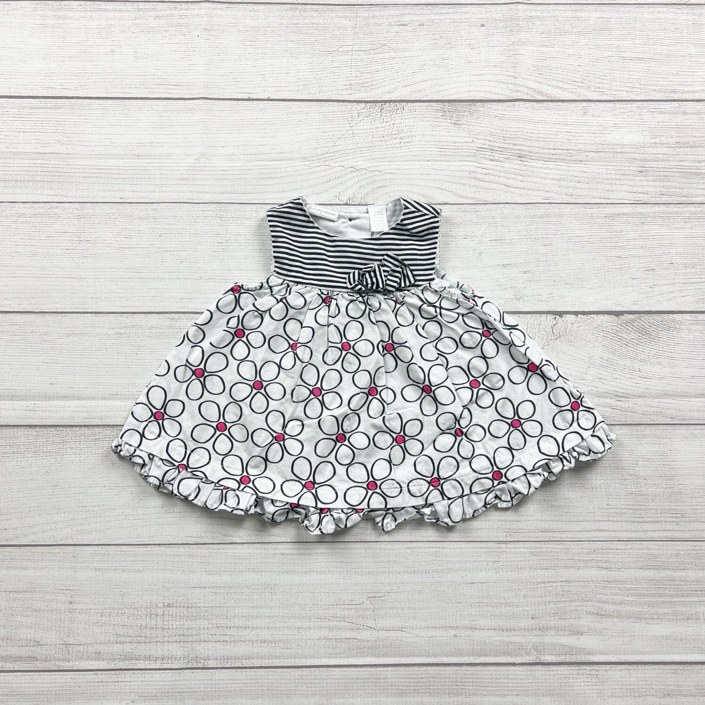 First Impressions Baby Girl Dress Stripe Bow Floral Print Ruffle 9-12 Months