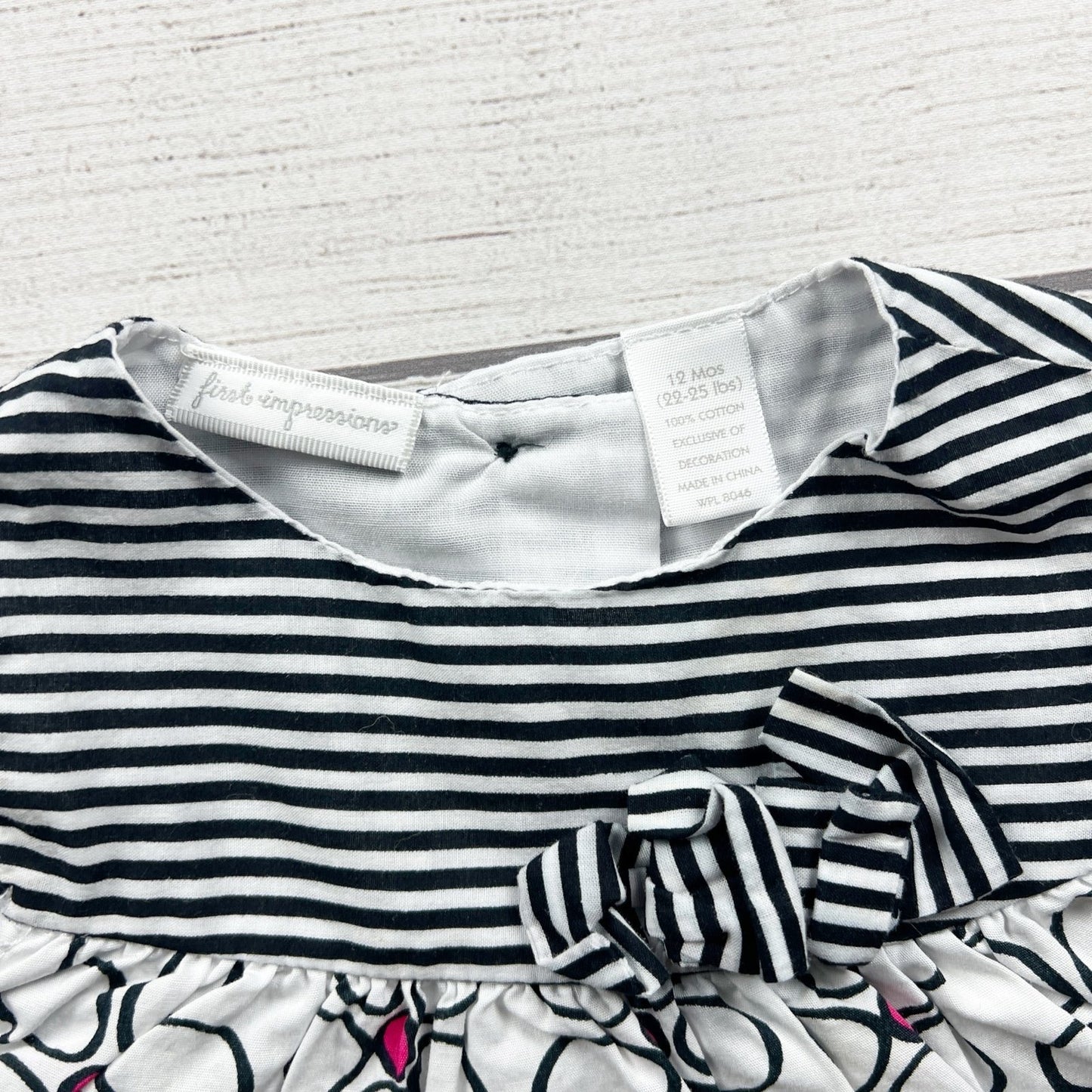First Impressions Baby Girl Dress Stripe Bow Floral Print Ruffle 9-12 Months