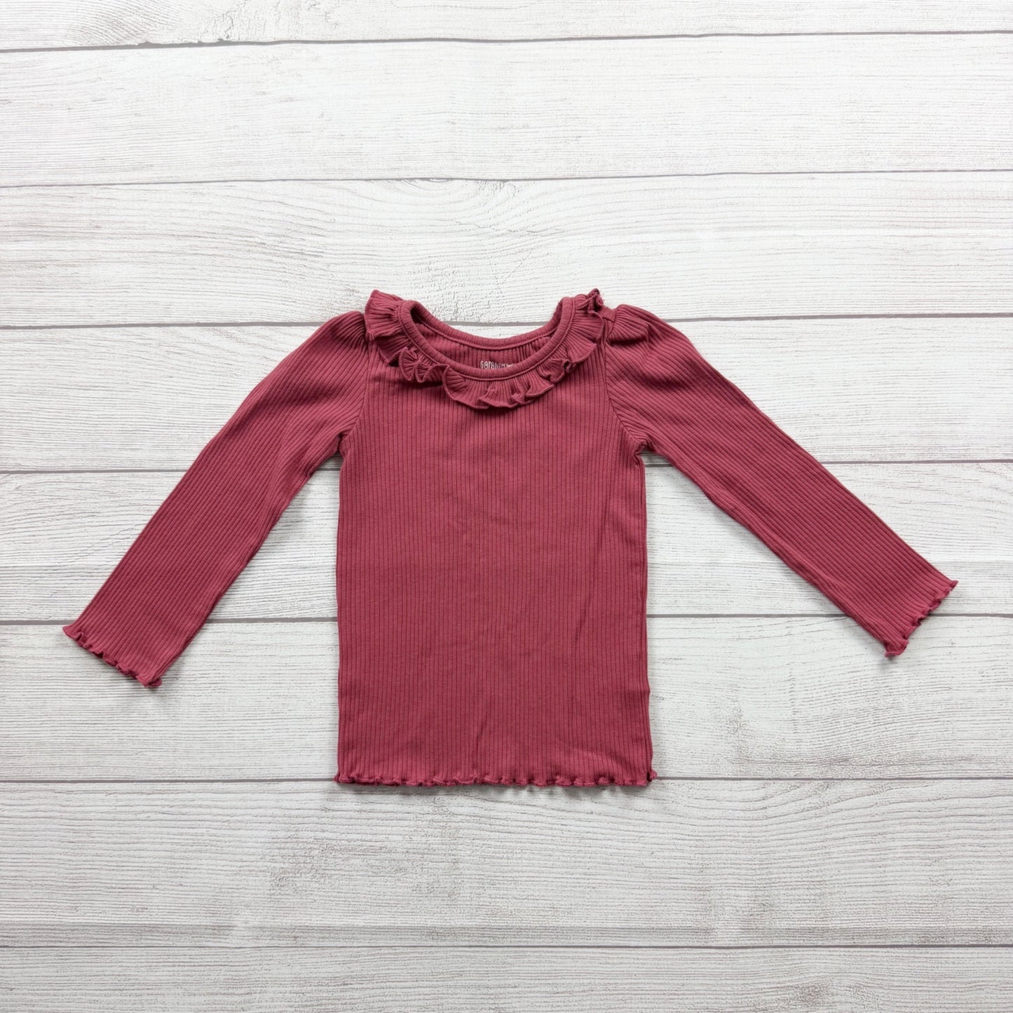 Garanimals Toddler Girls Rose Pink Ruffled Ribbed Long Sleeve Top 2T