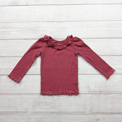 Garanimals Toddler Girls Rose Pink Ruffled Ribbed Long Sleeve Top 2T