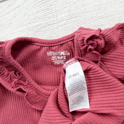 Garanimals Toddler Girls Rose Pink Ruffled Ribbed Long Sleeve Top 2T