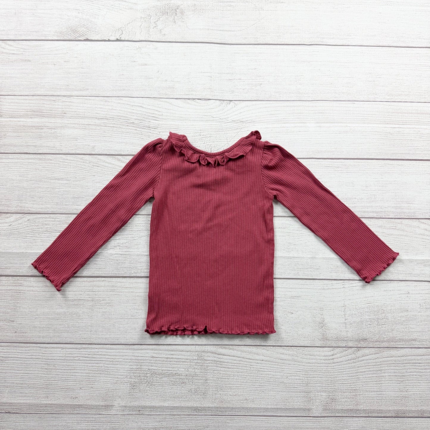 Garanimals Toddler Girls Rose Pink Ruffled Ribbed Long Sleeve Top 2T