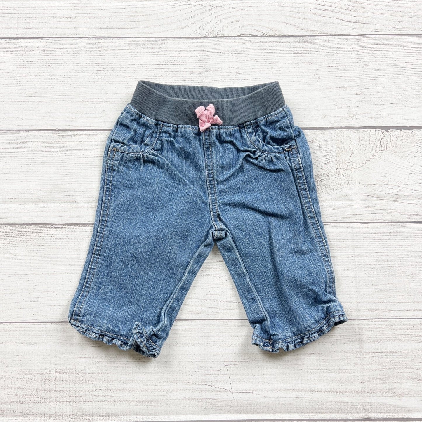Circo Baby Girls Denim Pants Stretch Waistband Bow Blue Ruffle Trim 3-6 Months