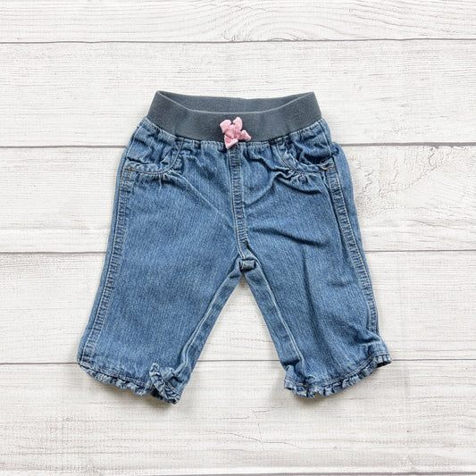 Circo Baby Girls Denim Pants Stretch Waistband Bow Blue Ruffle Trim 3-6 Months