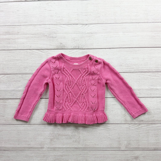 Baby Gap Pink Cable Knit Sweater Peplum Hem Pullover 18-24 Months