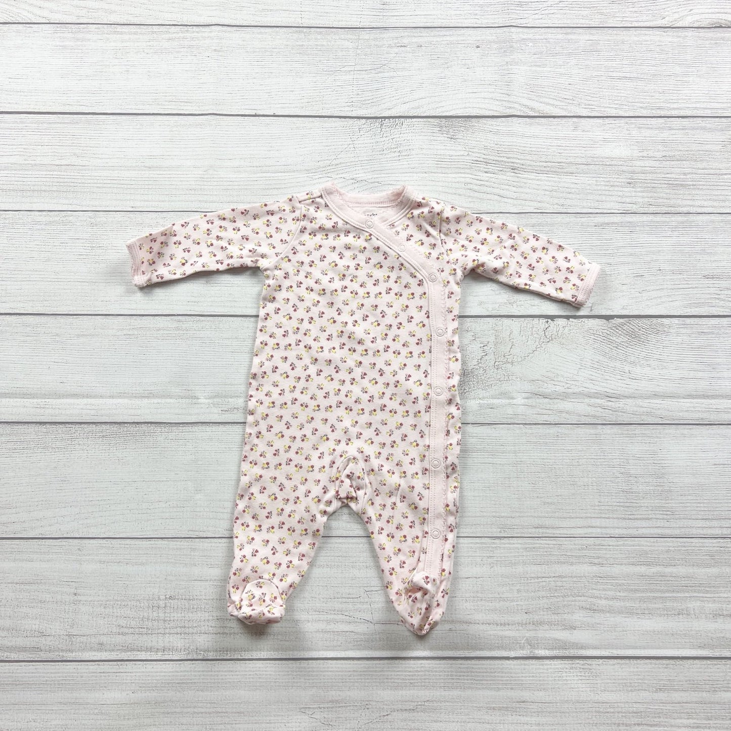 Carter's Girls Pink Floral Snap Footed Sleeper One Piece Pajamas 0-3 Months