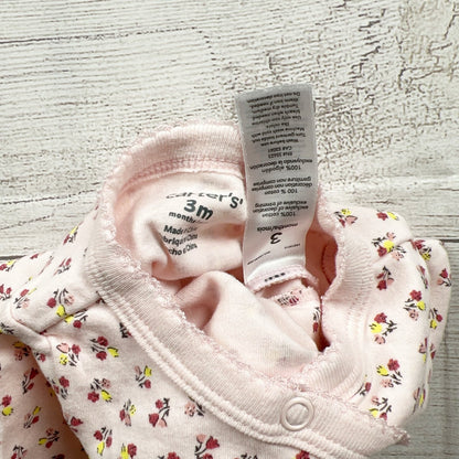 Carter's Girls Pink Floral Snap Footed Sleeper One Piece Pajamas 0-3 Months