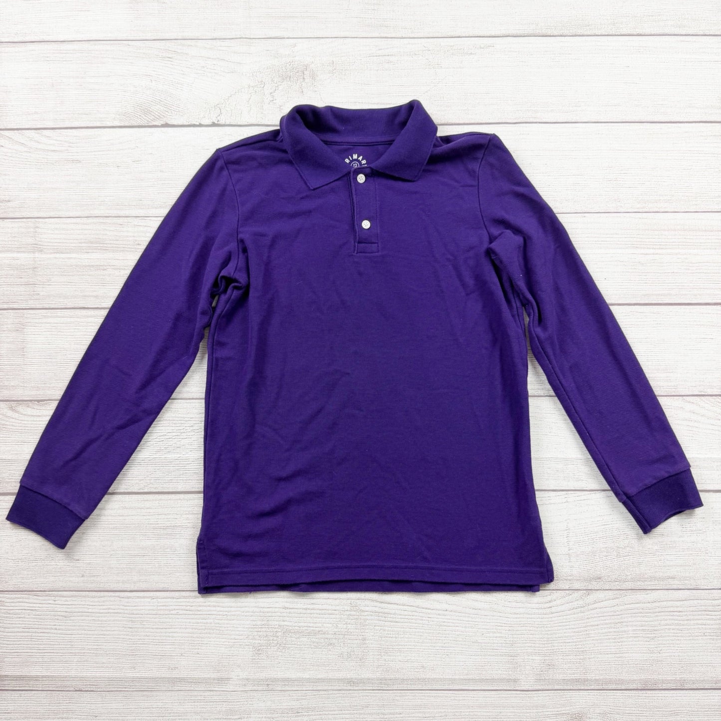 Primary Kids Long Sleeve Polo Shirt Purple Collared Button Front Top 12